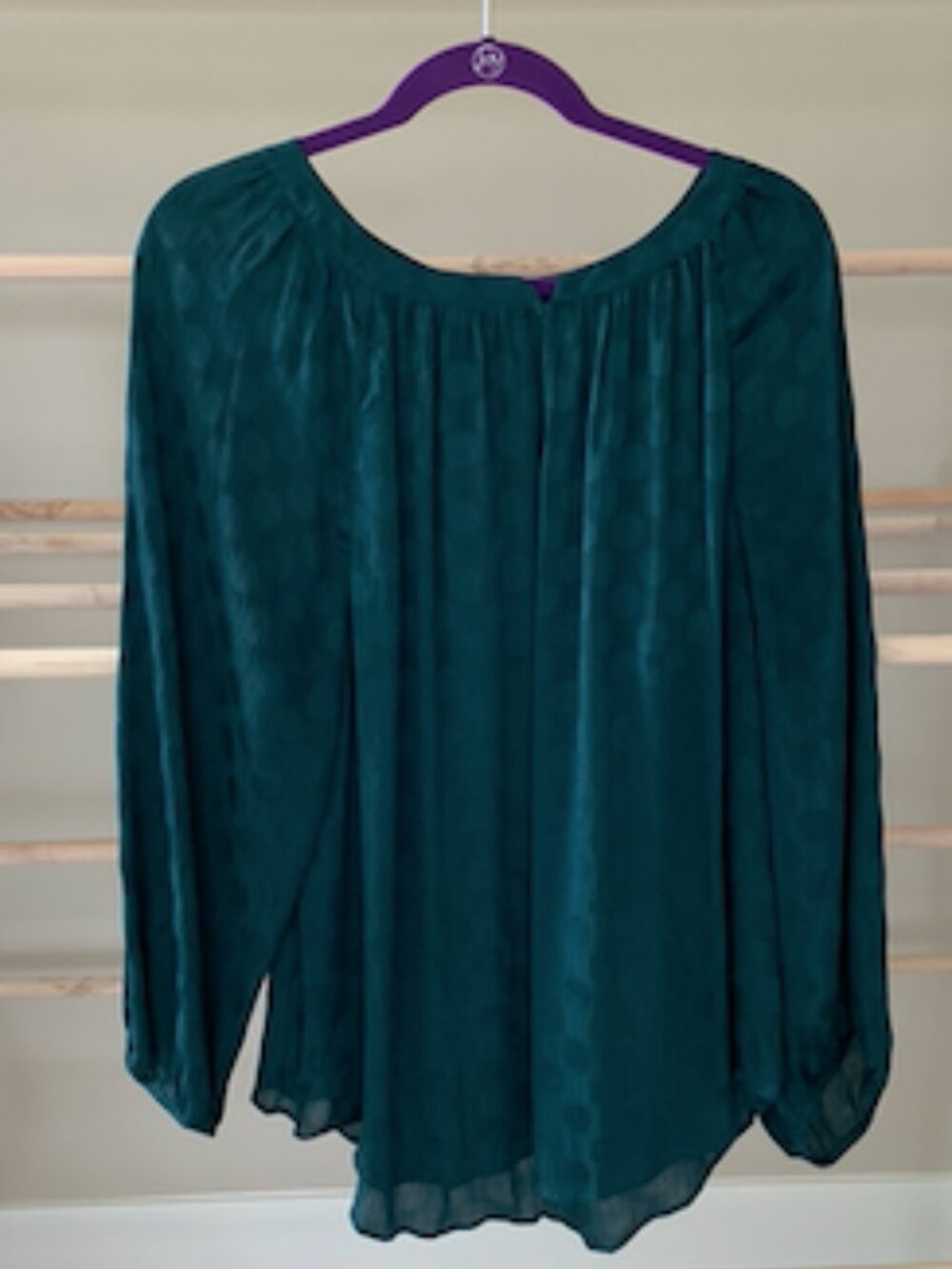 Ann Taylor Emerald Green Jacquard Shadow Dot Crinkle Chiffon Blouse Top in XL